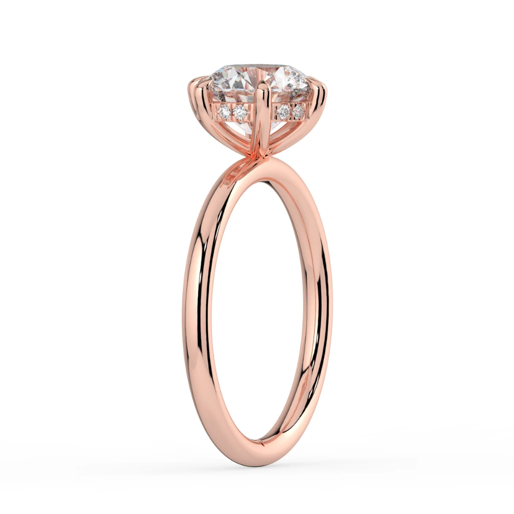 Solitaire Hidden Halo Lab Diamond Engagement  Ring in 18K Gold - Round
