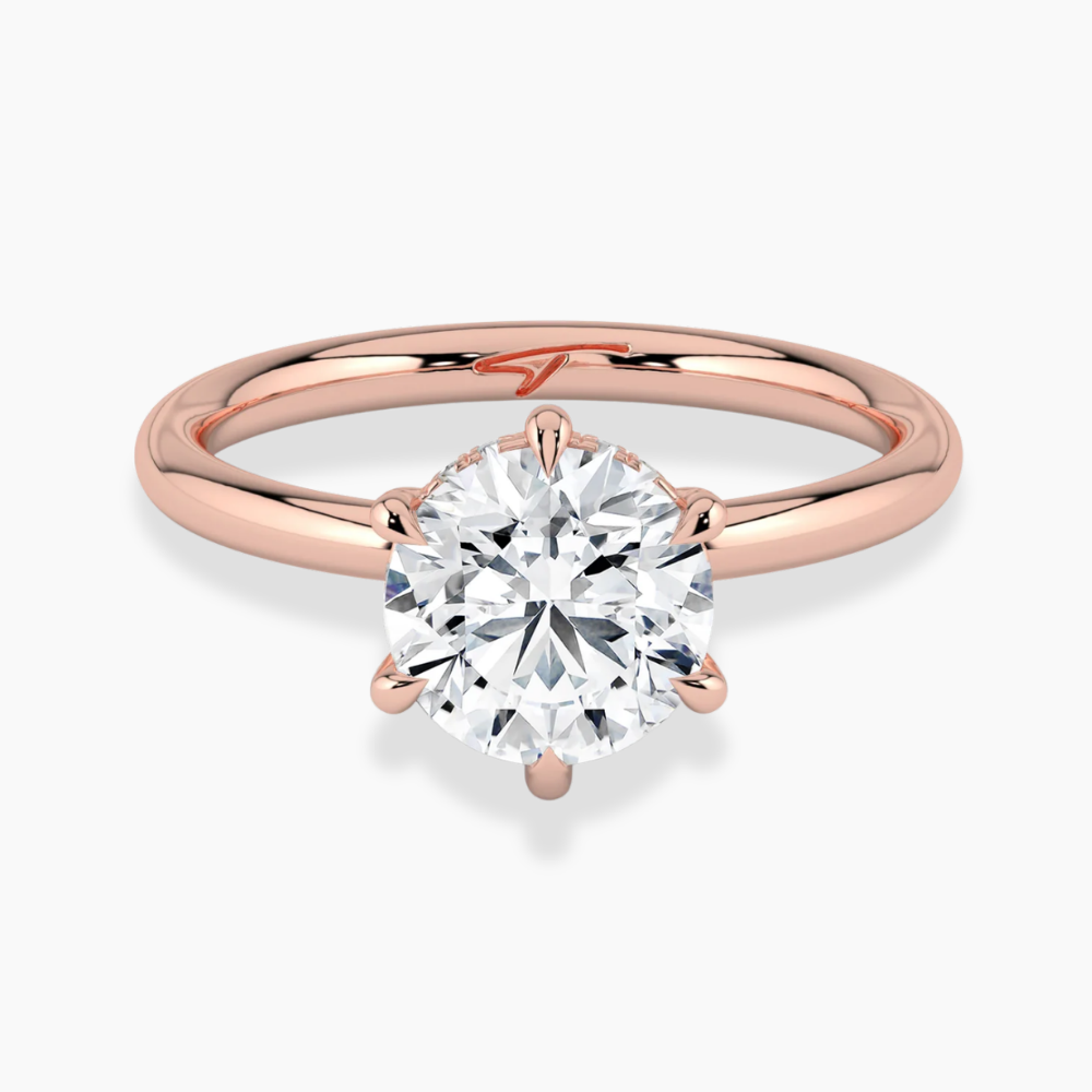 Solitaire Hidden Halo Lab Diamond Engagement  Ring in 18K Gold - Round