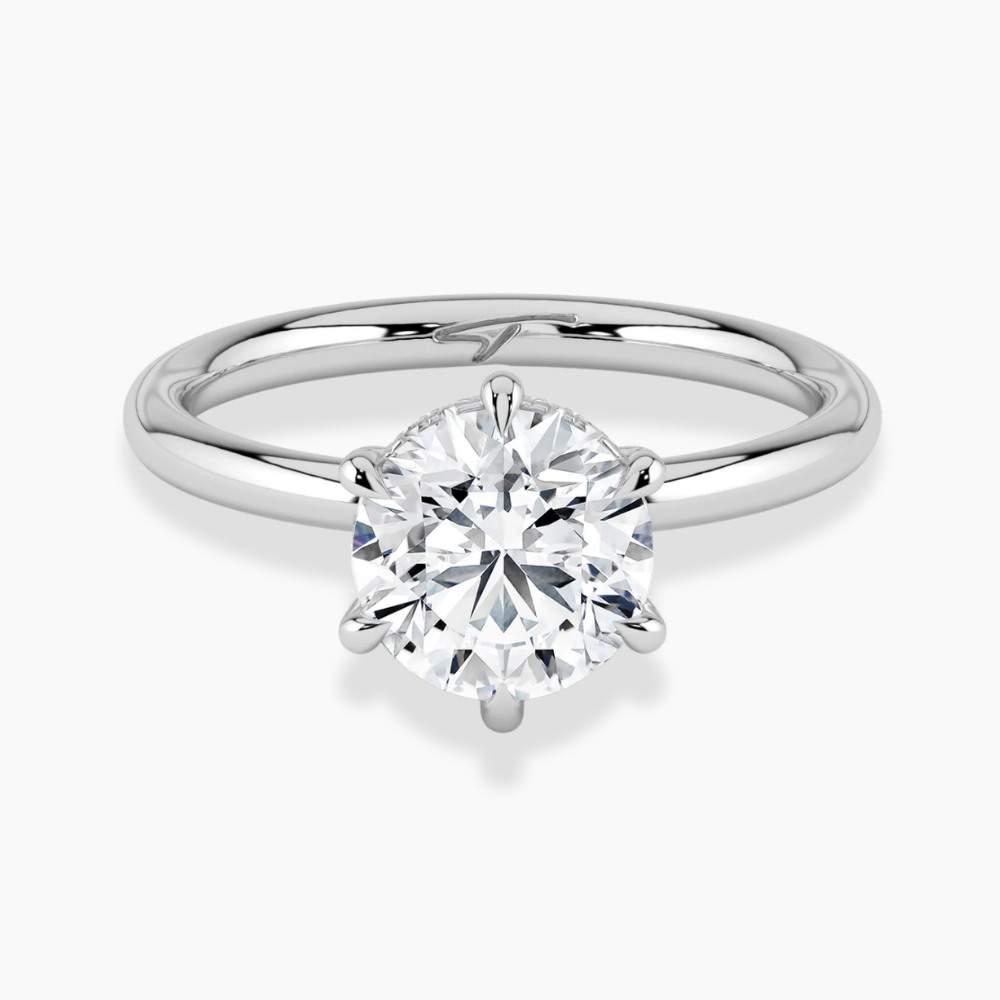 Solitaire Hidden Halo Lab Diamond Engagement  Ring in 18K Gold - Round