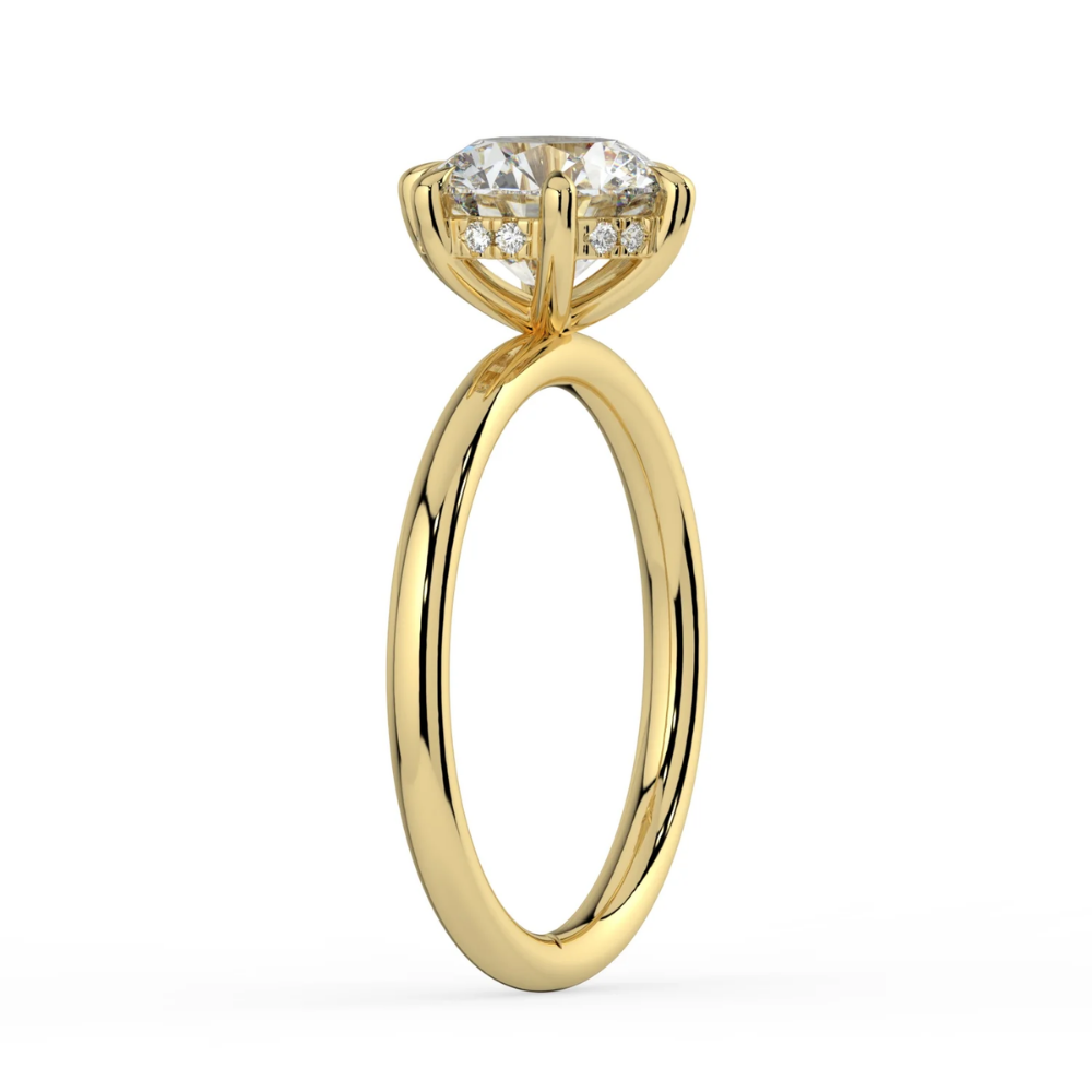 Solitaire Hidden Halo Lab Diamond Engagement  Ring in 18K Gold - Round