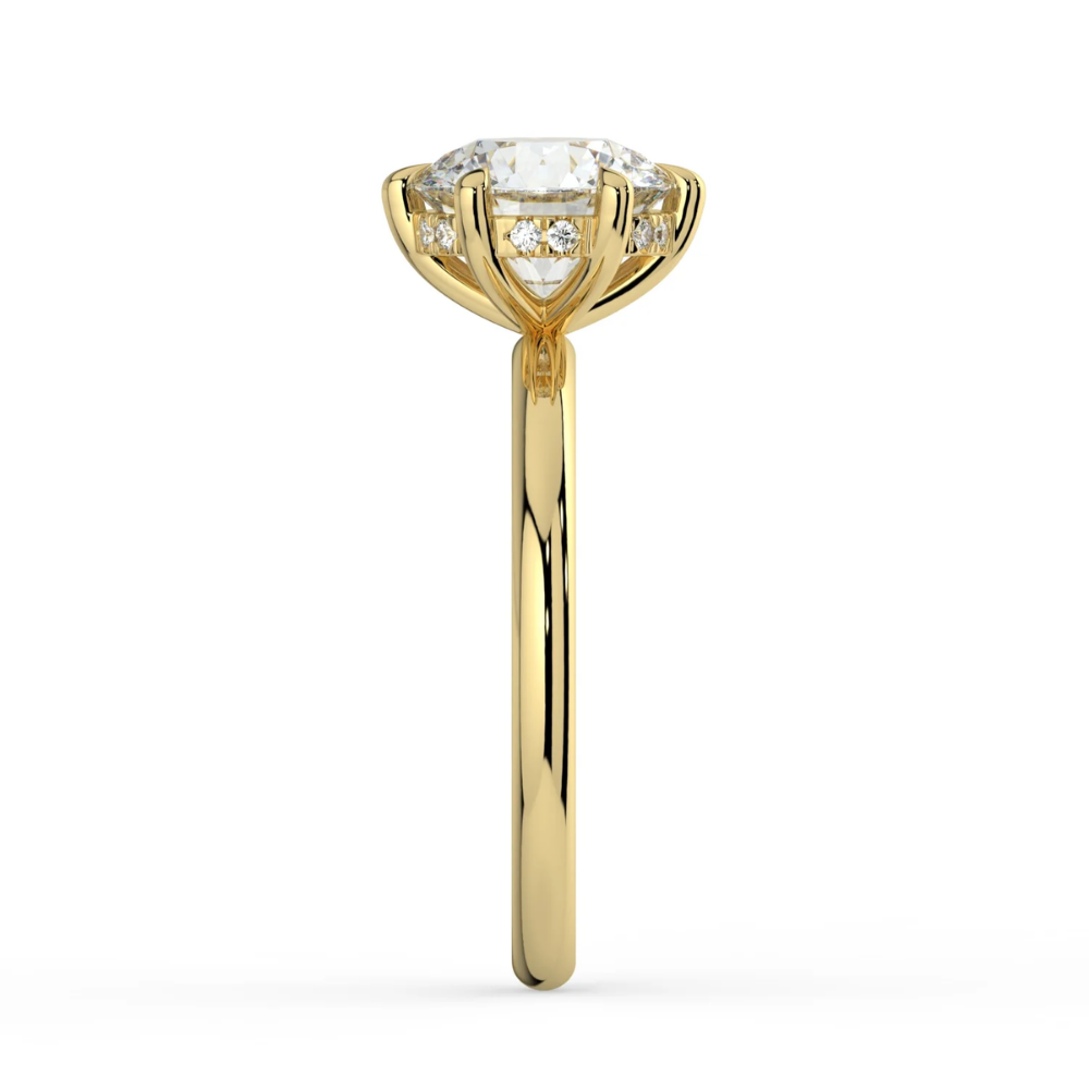 Solitaire Hidden Halo Lab Diamond Engagement  Ring in 18K Gold - Round