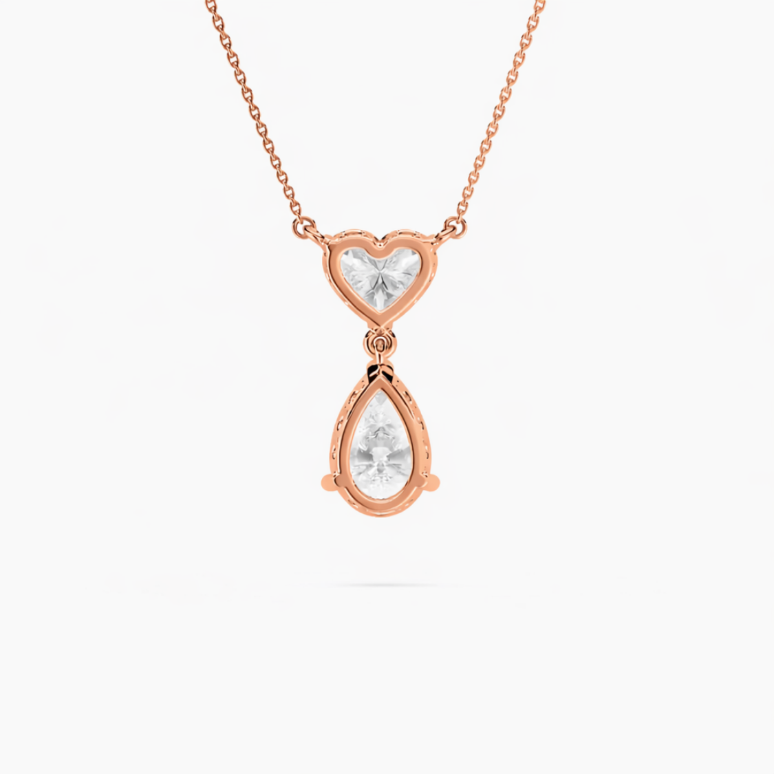 Toi et Moi Pear & Heart Pendant Lab Diamond Necklace 18K Gold