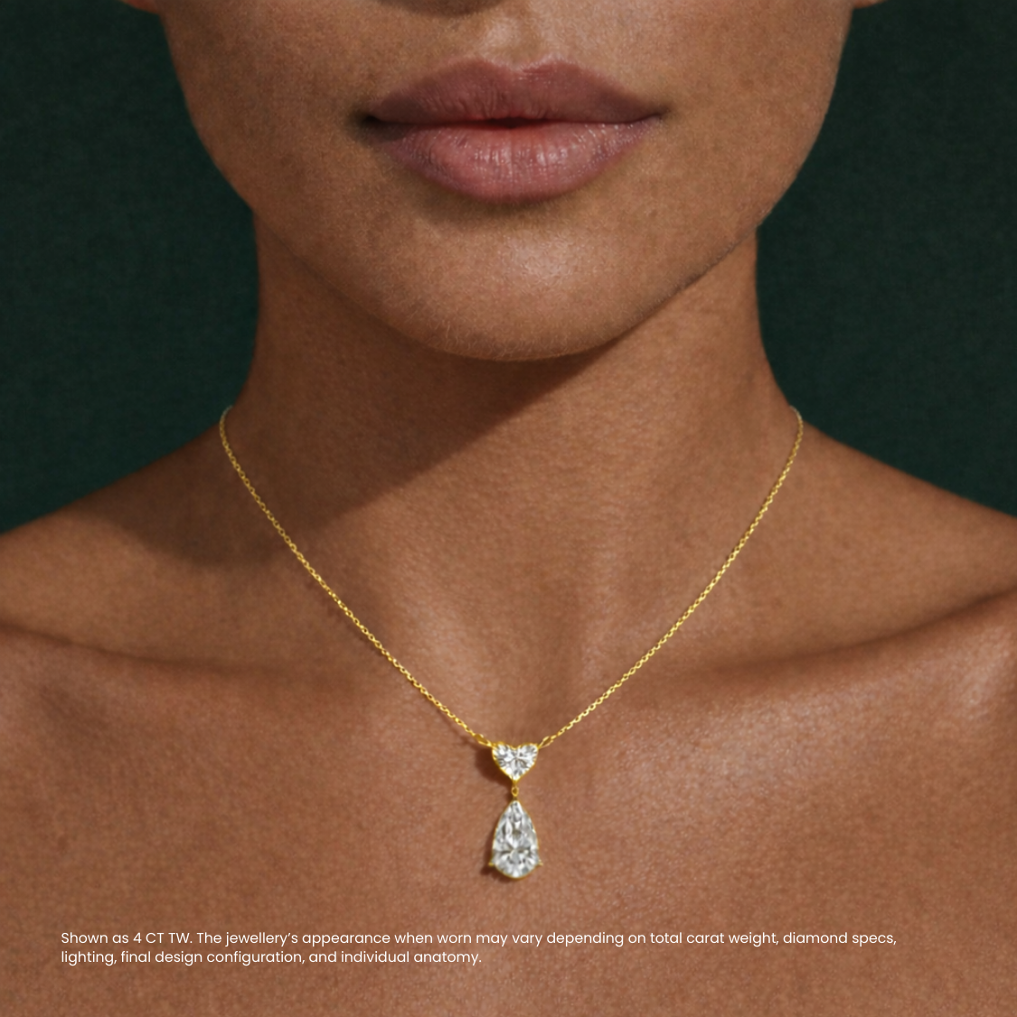 Toi et Moi Pear & Heart Pendant Lab Diamond Necklace 18K Gold