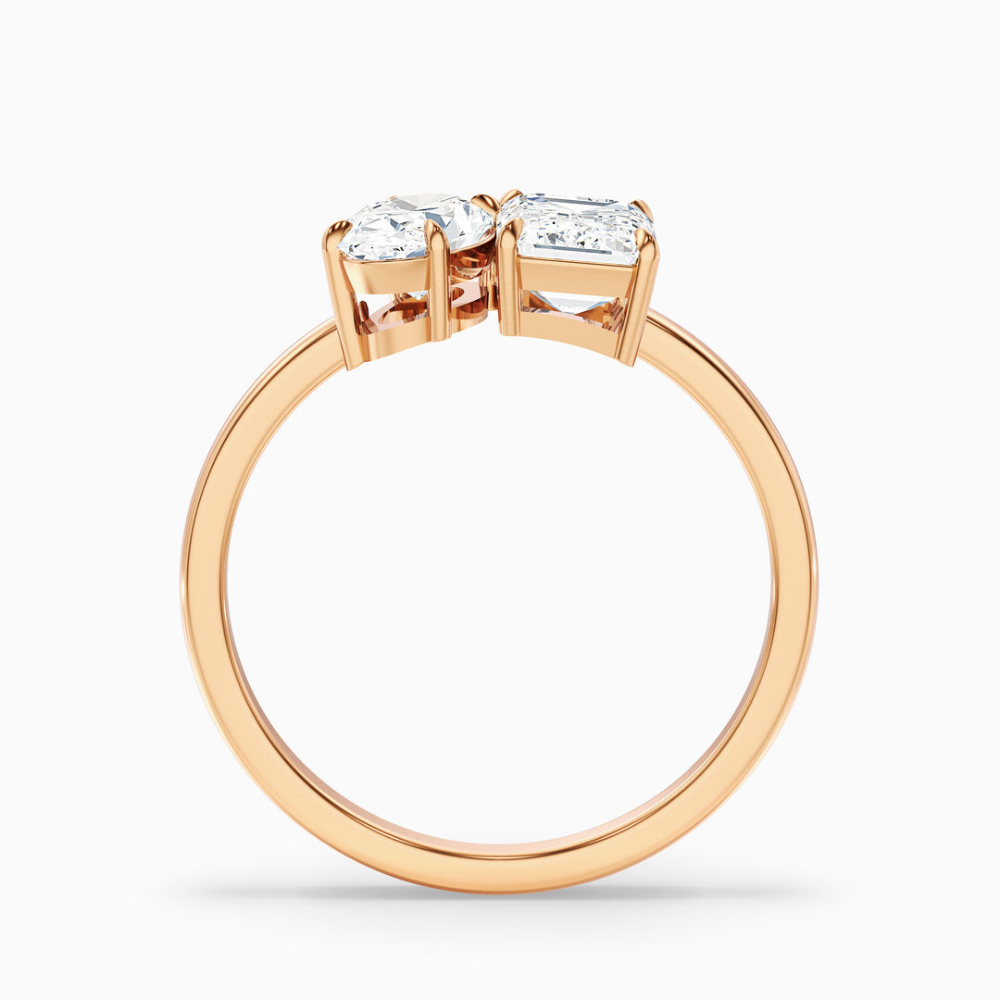 Toi et Moi Lab Diamond Engagement Ring in 18K Gold - Oval and Emerald