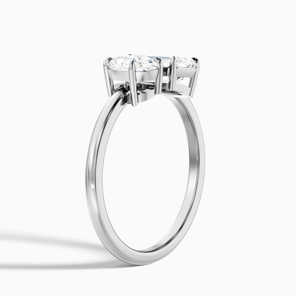 Toi et Moi Lab Diamond Engagement Ring in 18K Gold - Oval and Emerald