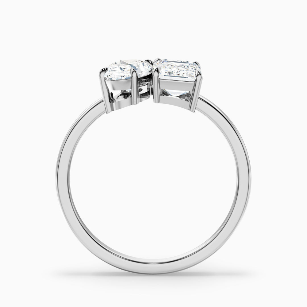 Toi et Moi Lab Diamond Engagement Ring in 18K Gold - Oval and Emerald