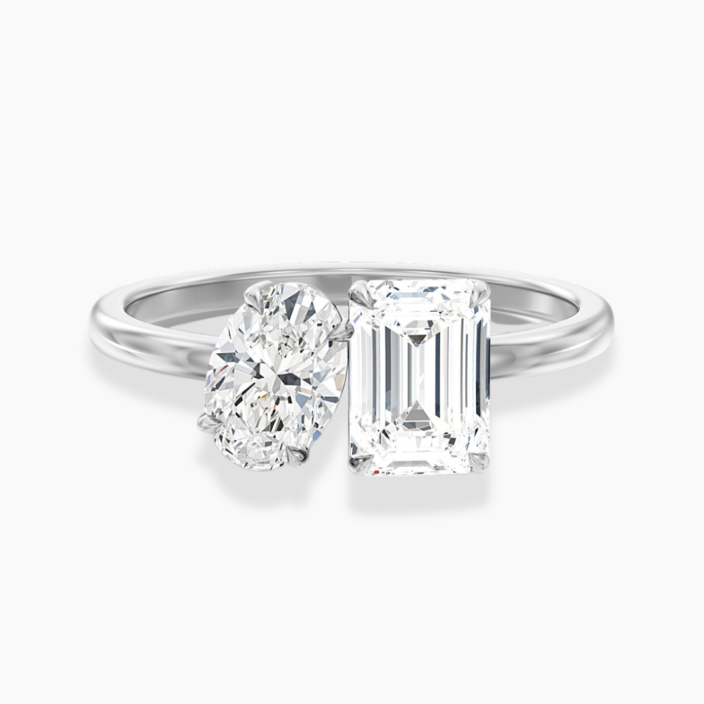 Toi et Moi Lab Diamond Engagement Ring in 18K Gold - Oval and Emerald