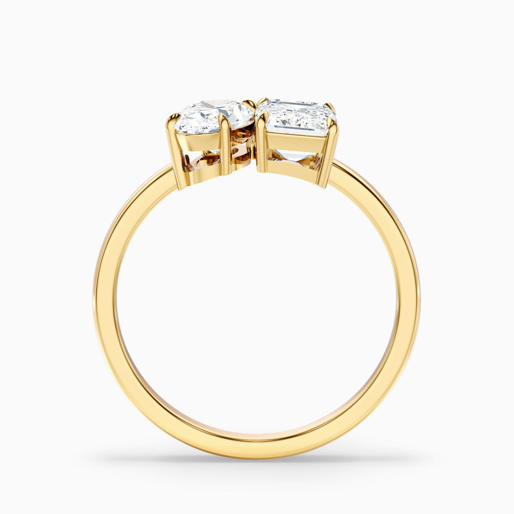 Toi et Moi Lab Diamond Engagement Ring in 18K Gold - Oval and Emerald