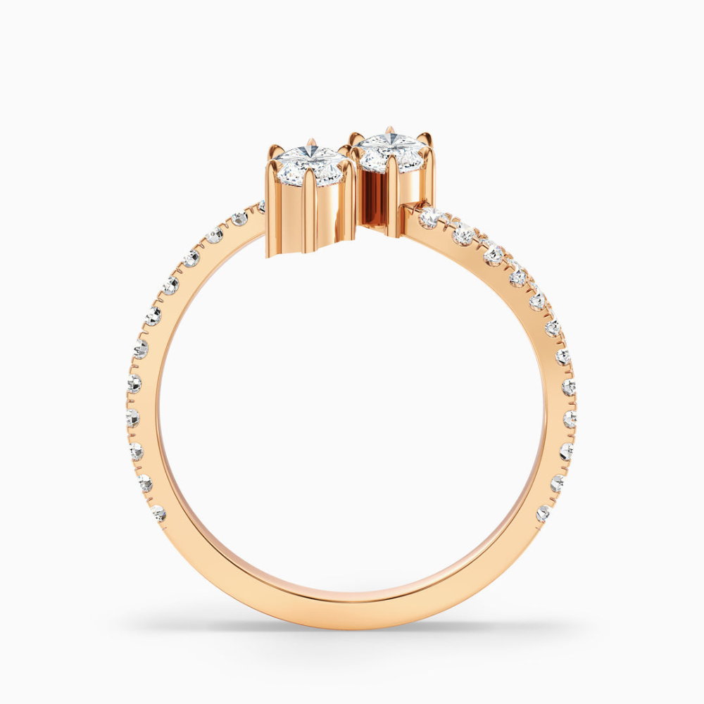 Toi et Moi Curved Pave Lab Diamond Engagement Ring in 18K Gold - Marquise