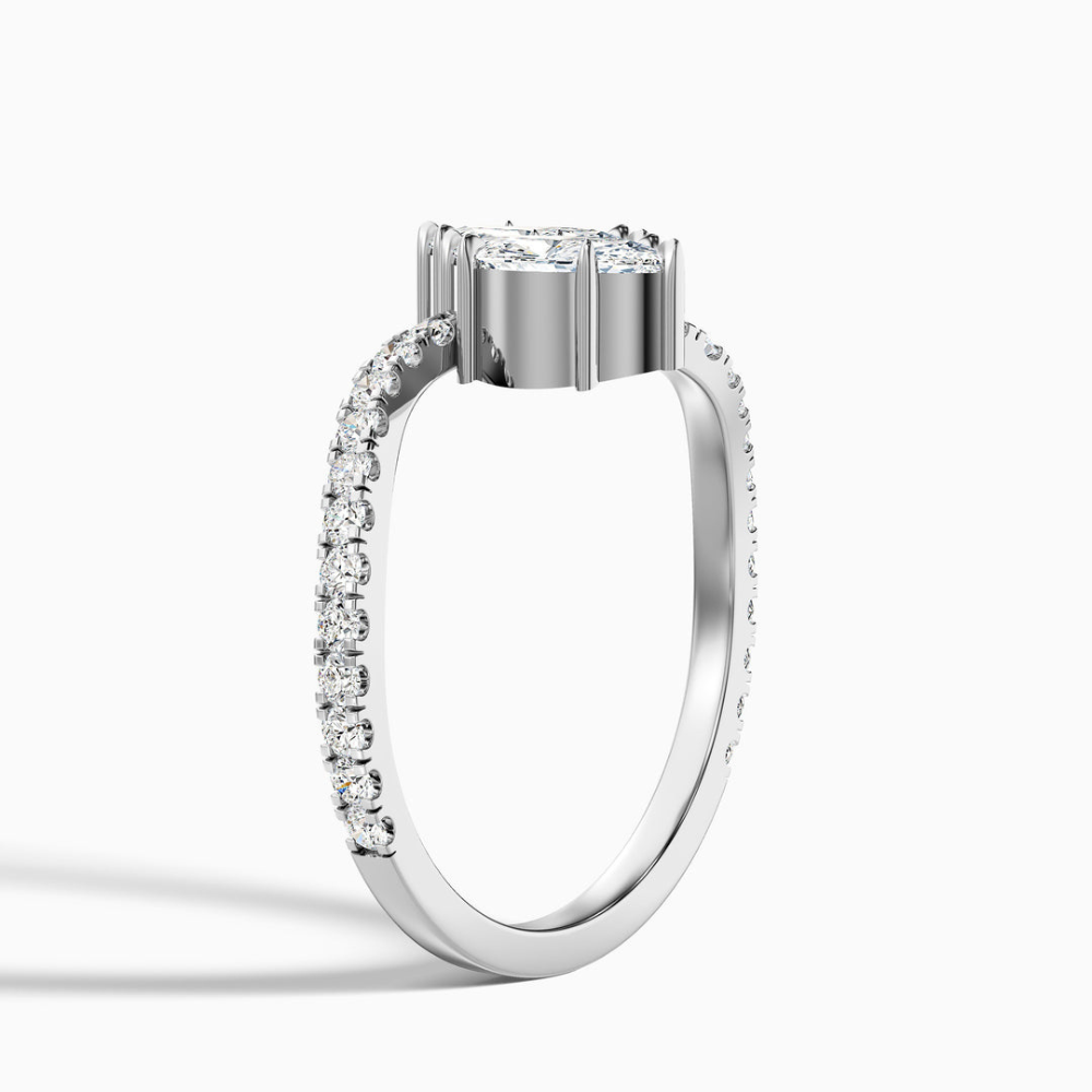 Toi et Moi Curved Pave Lab Diamond Engagement Ring in 18K Gold - Marquise