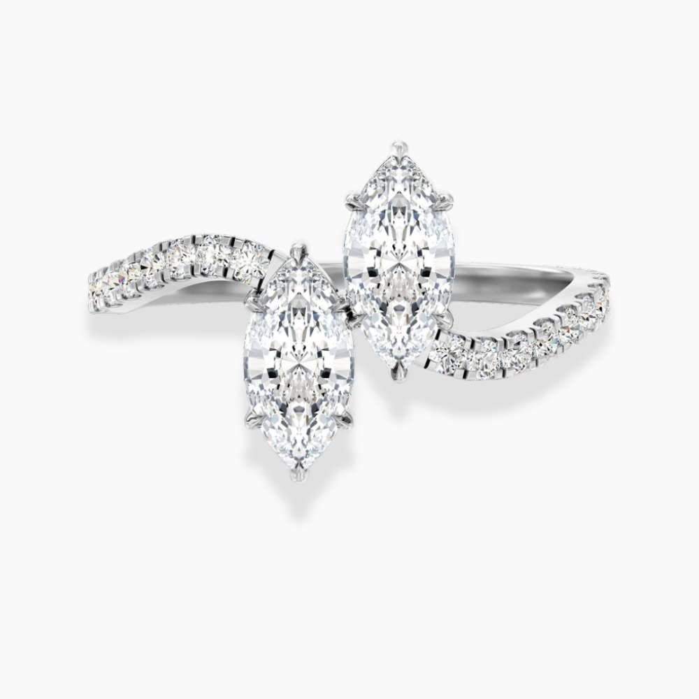 Toi et Moi Curved Pave Lab Diamond Engagement Ring in 18K Gold - Marquise