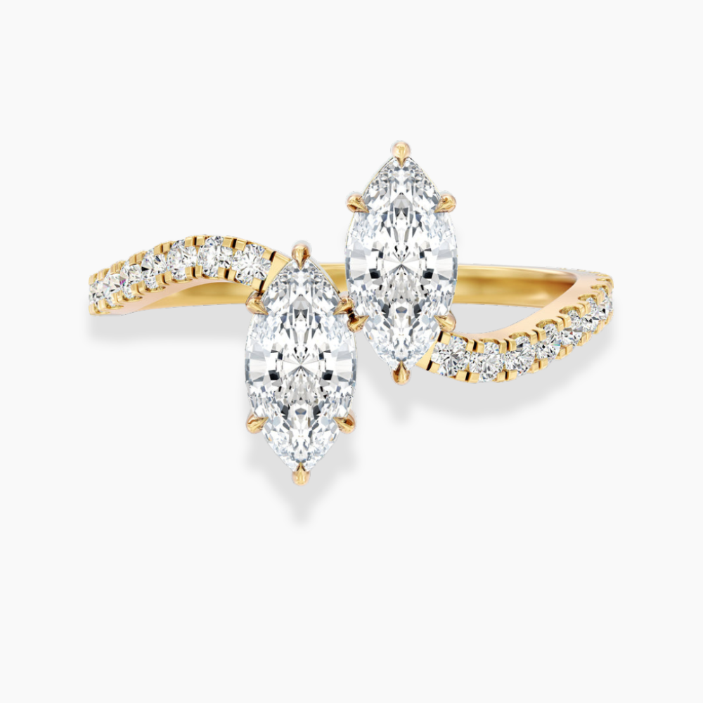 Toi et Moi Curved Pave Lab Diamond Engagement Ring in 18K Gold - Marquise