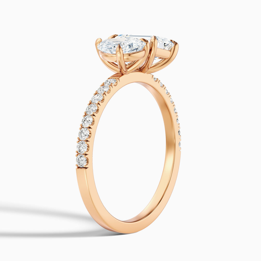 Toi et Moi Bezel Lab Diamond Engagement Ring in 18K Gold - Pear and Emerald