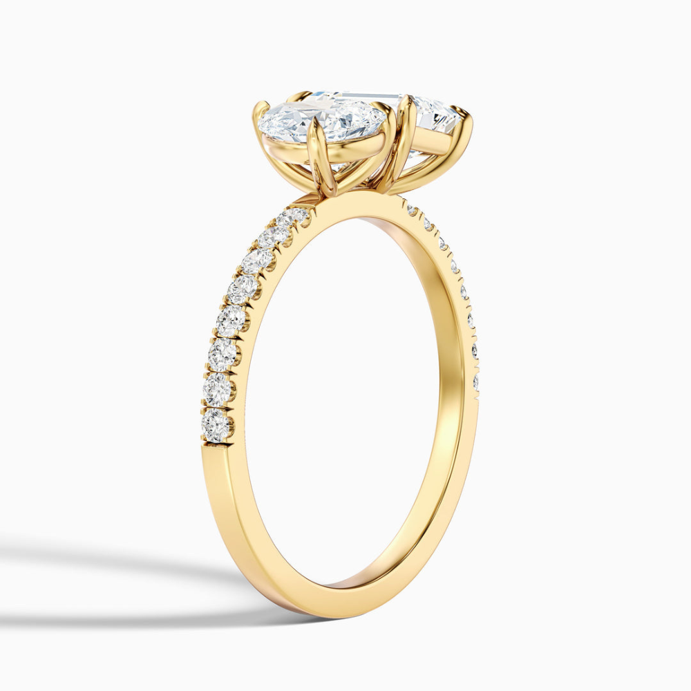 Toi et Moi Bezel Lab Diamond Engagement Ring in 18K Gold - Pear and Emerald