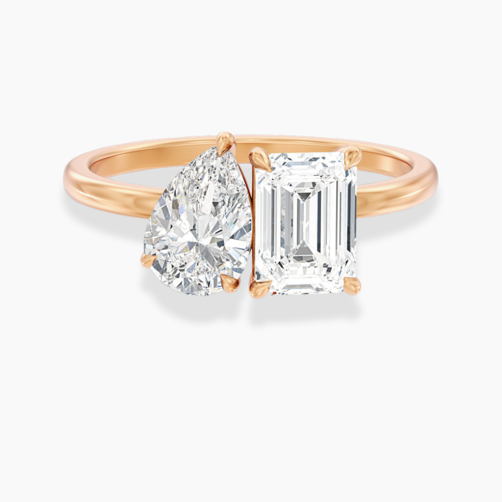 Toi et Moi Lab Diamond Engagement Ring in 18K Gold - Pear and Emerald