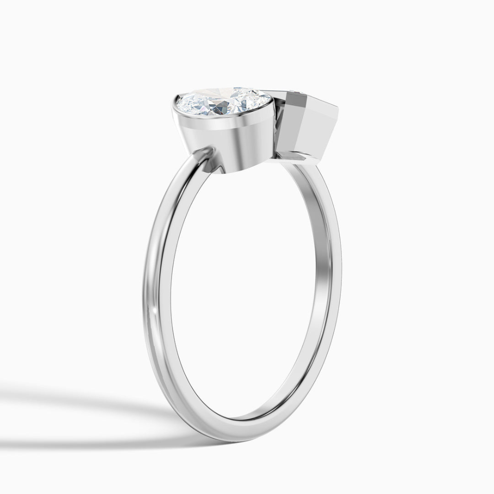 Toi et Moi Bezel Lab Diamond Engagement Ring in 18K Gold - Pear and Emerald