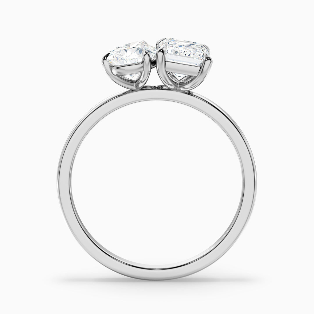 Toi et Moi Lab Diamond Engagement Ring in 18K Gold - Pear and Emerald