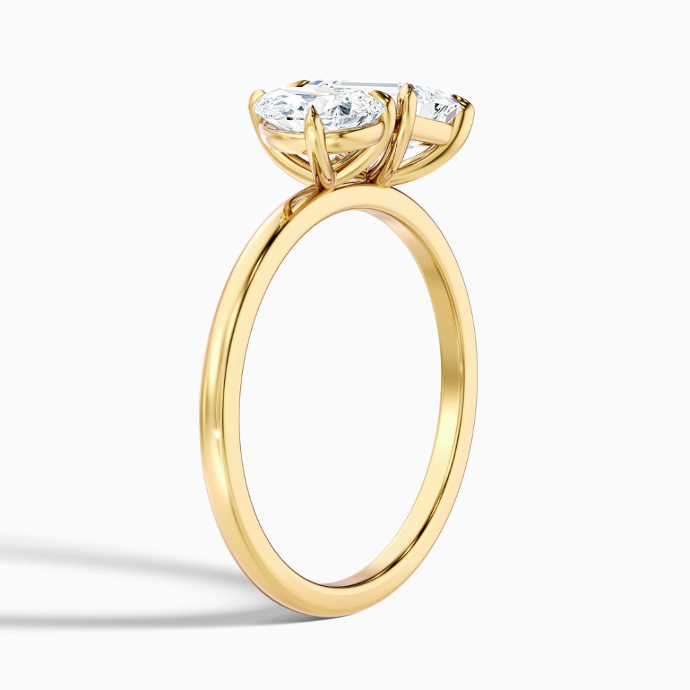 Toi et Moi Lab Diamond Engagement Ring in 18K Gold - Pear and Emerald