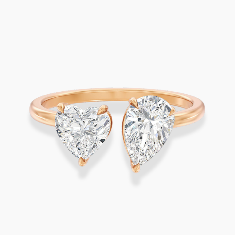 Toi et Moi Open Band Lab Diamond Engagement Ring in 18K Gold - Pear and Heart
