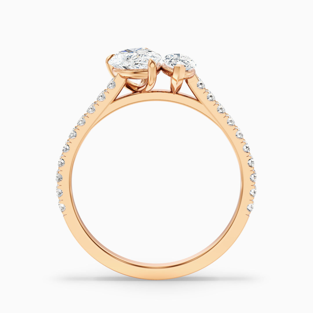Toi et Moi Pave Lab Diamond Engagement Ring in 18K Gold - Pear and Marquise