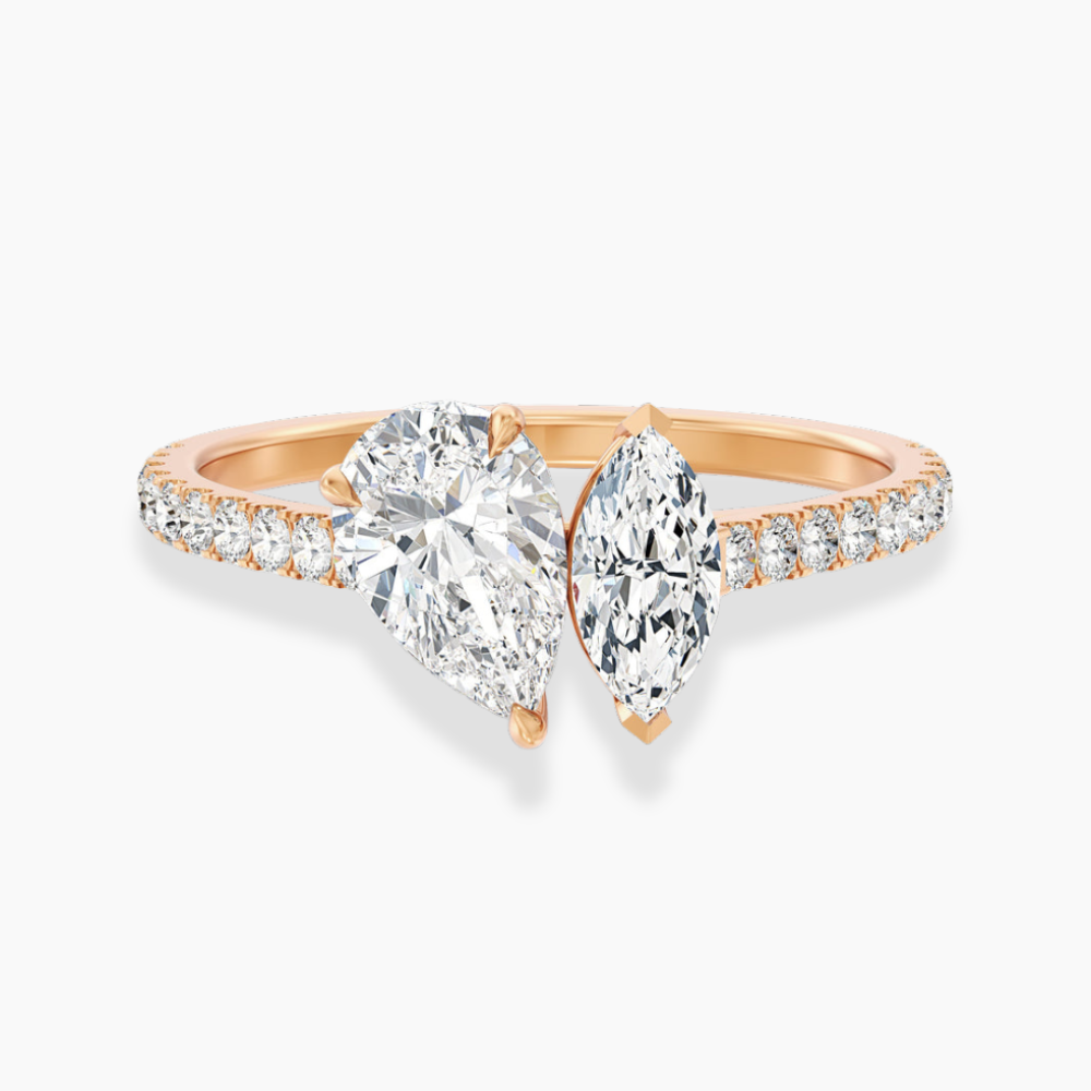 Toi et Moi Pave Lab Diamond Engagement Ring in 18K Gold - Pear and Marquise