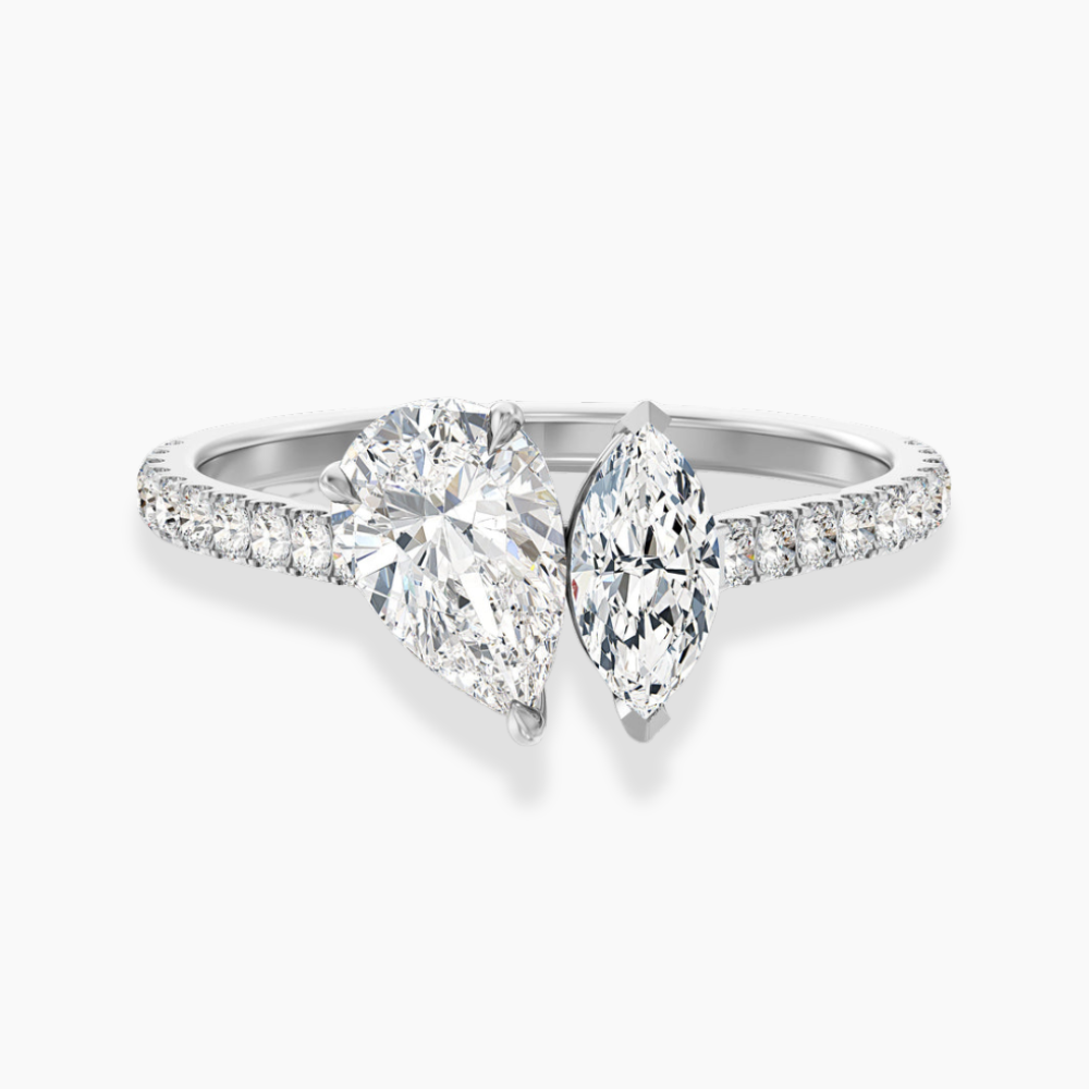 Toi et Moi Pave Lab Diamond Engagement Ring in 18K Gold - Pear and Marquise