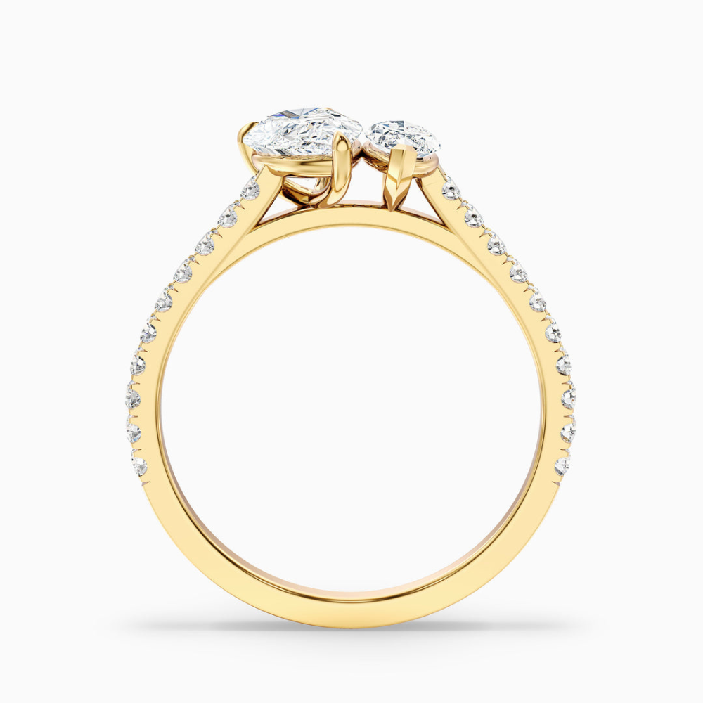 Toi et Moi Pave Lab Diamond Engagement Ring in 18K Gold - Pear and Marquise