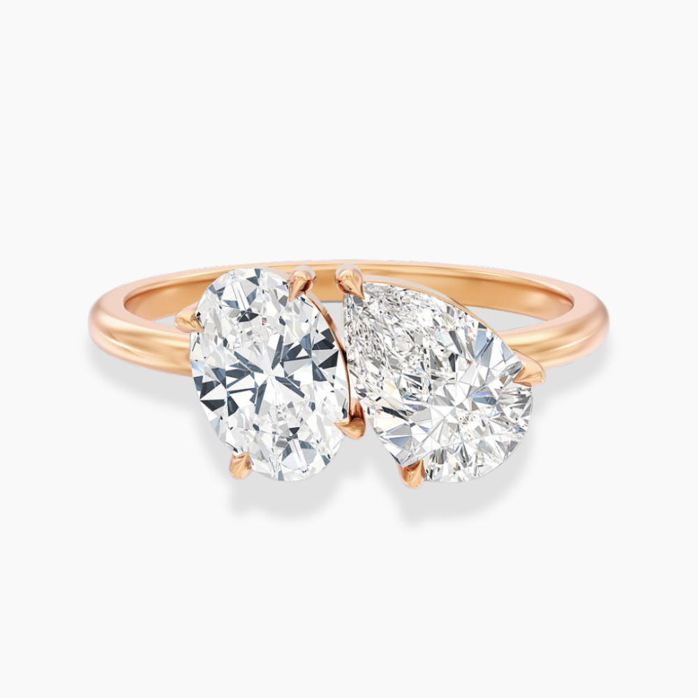 Toi et Moi Lab Diamond Engagement Ring in 18K Gold - Pear and Oval