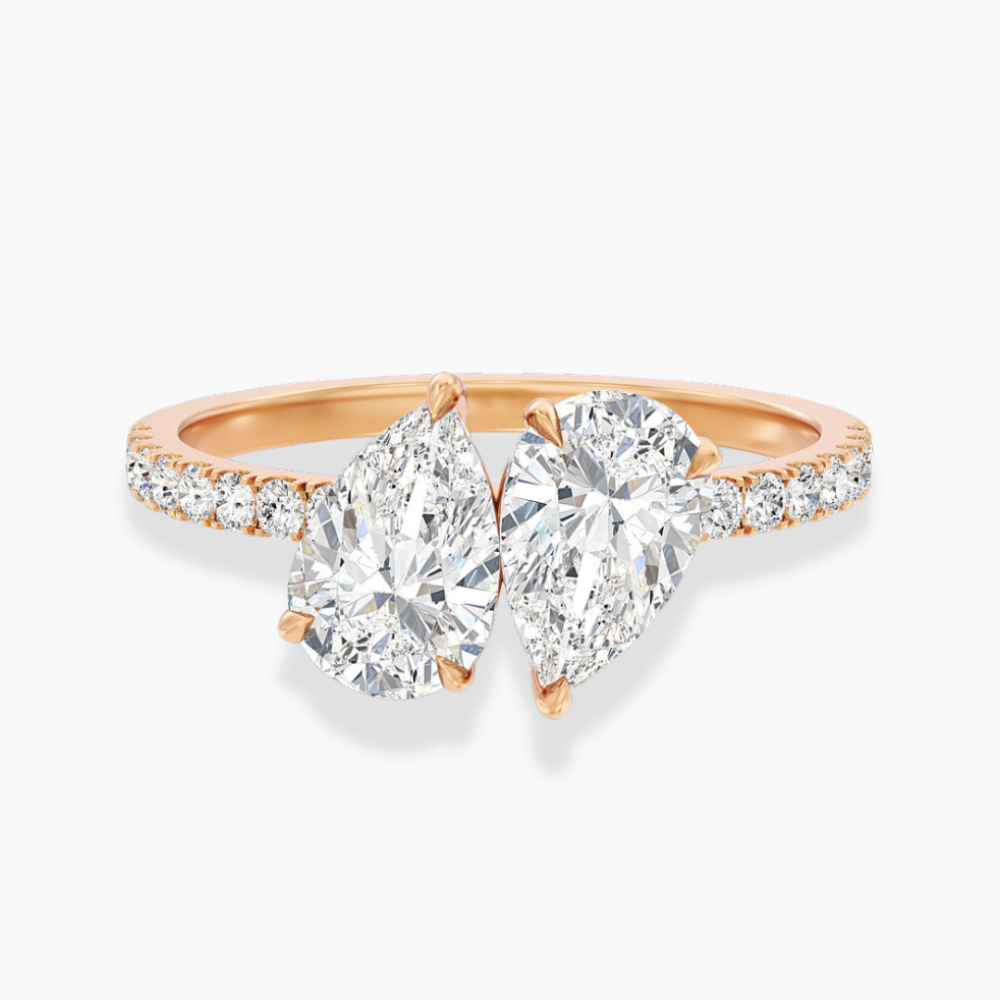 Toi et Moi Pave Lab Diamond Engagement Ring in 18K Gold - Pear