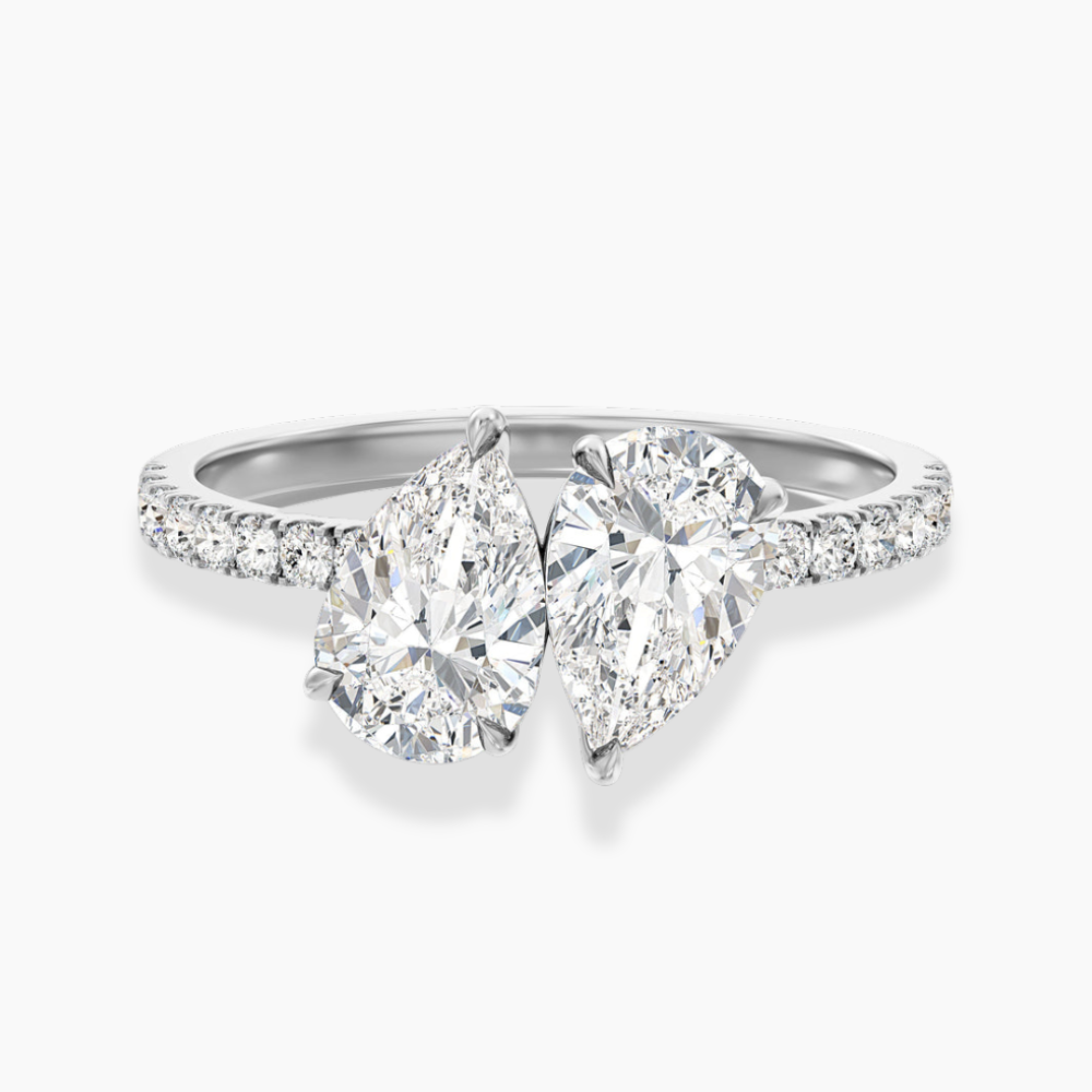 Toi et Moi Pave Lab Diamond Engagement Ring in 18K Gold - Pear