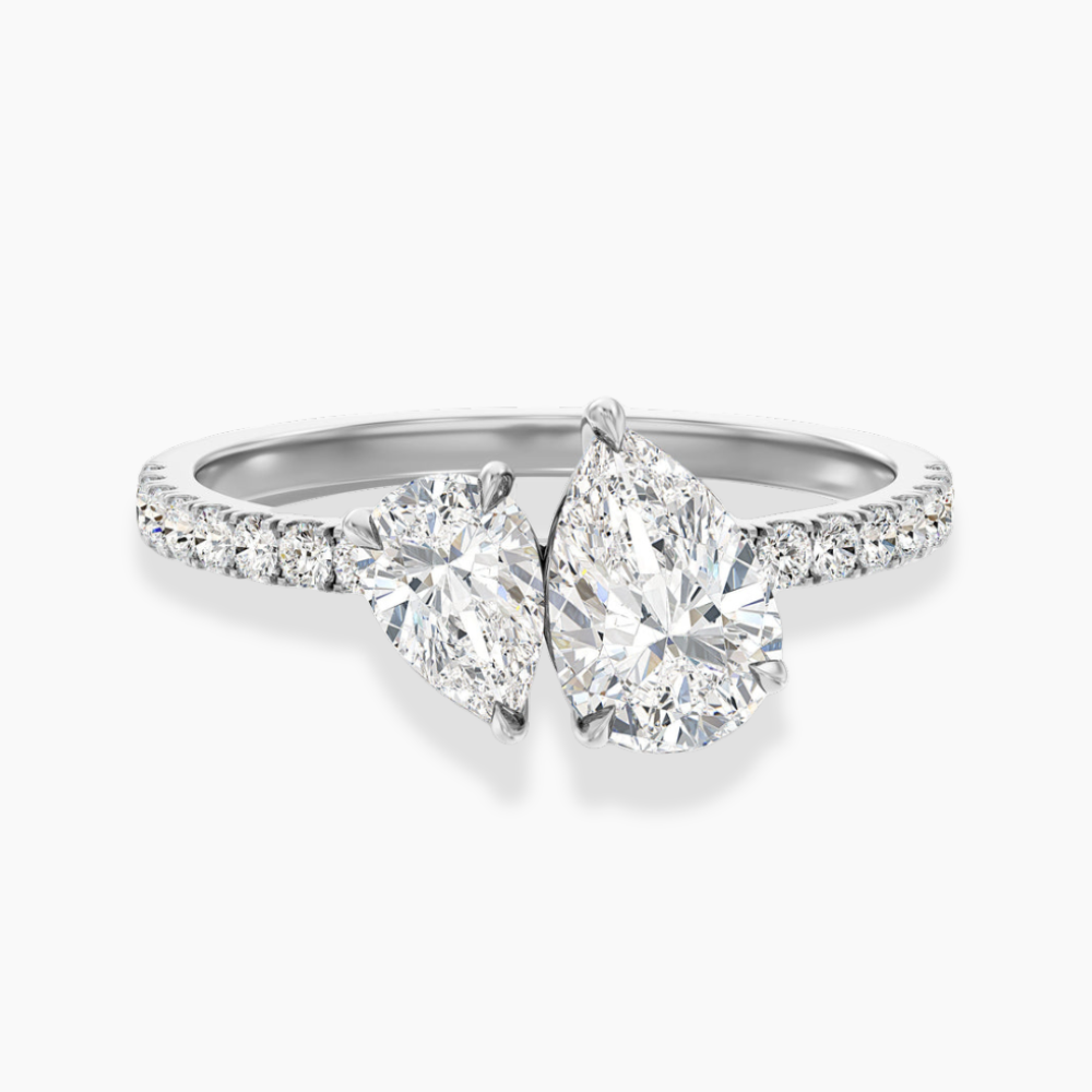 Toi et Moi Pave Lab Diamond Engagement Ring in 18K Gold - Pear