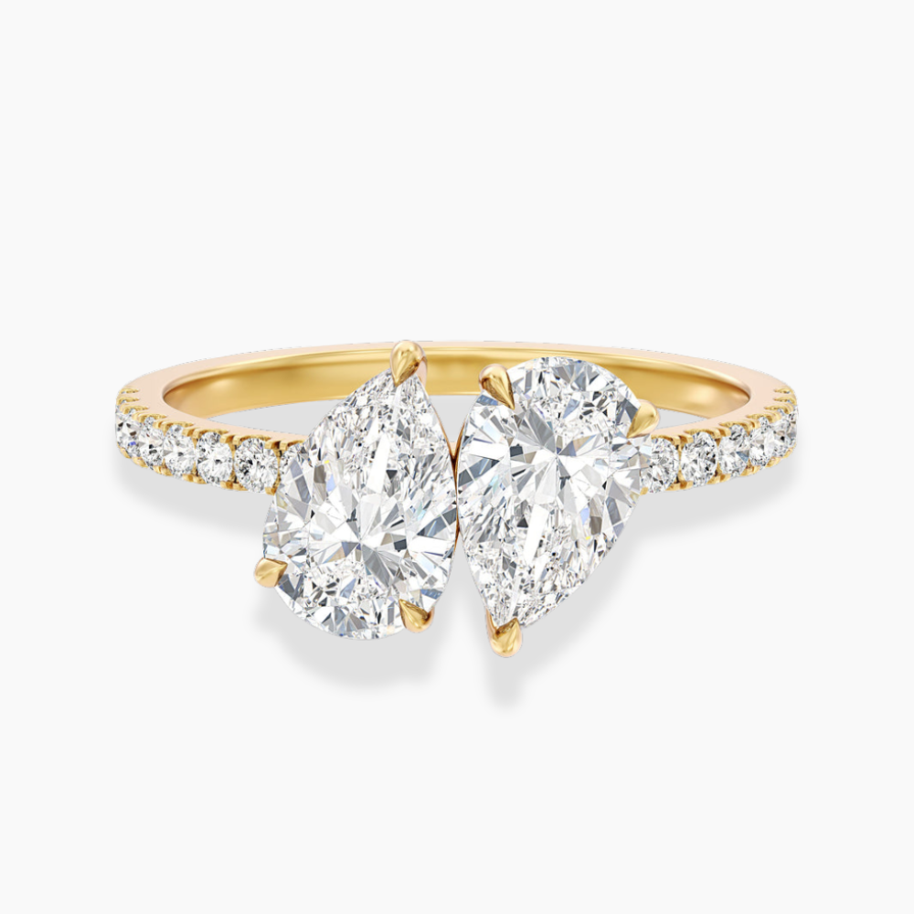 Toi et Moi Pave Lab Diamond Engagement Ring in 18K Gold - Pear