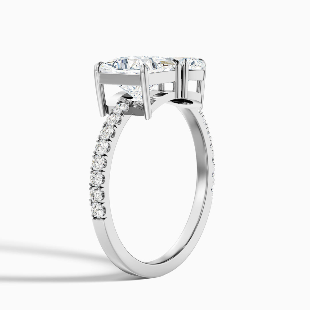Toi et Moi Pave Lab Diamond Engagement Ring in 18K Gold - Pear and Princess