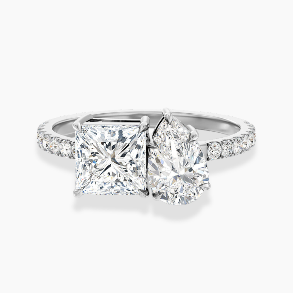 Toi et Moi Lab Diamond Engagement Ring in 18K Gold - Pear and Princess