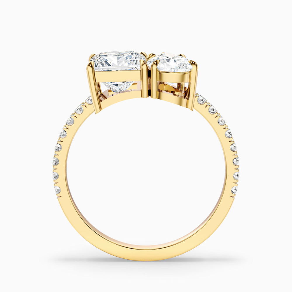 Toi et Moi Pave Lab Diamond Engagement Ring in 18K Gold - Pear and Princess