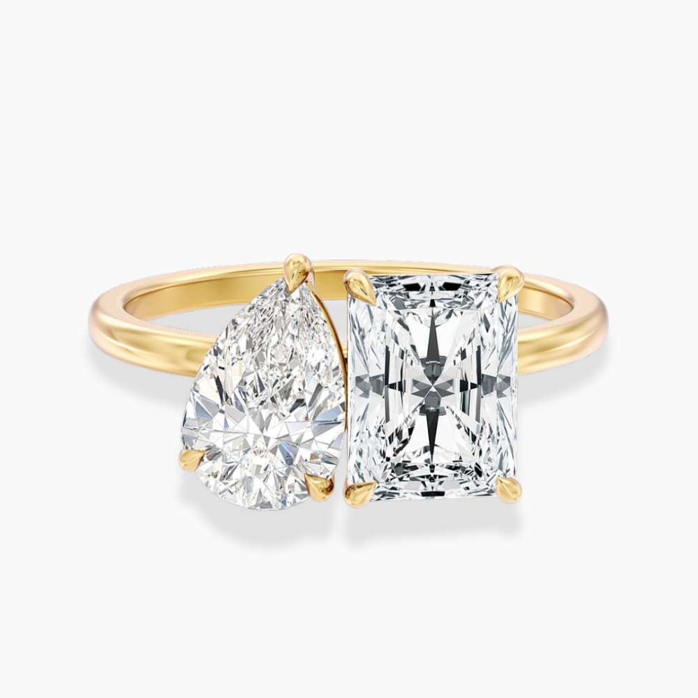Toi et Moi Lab Diamond Engagement Ring in 18K Gold - Pear and Radiant
