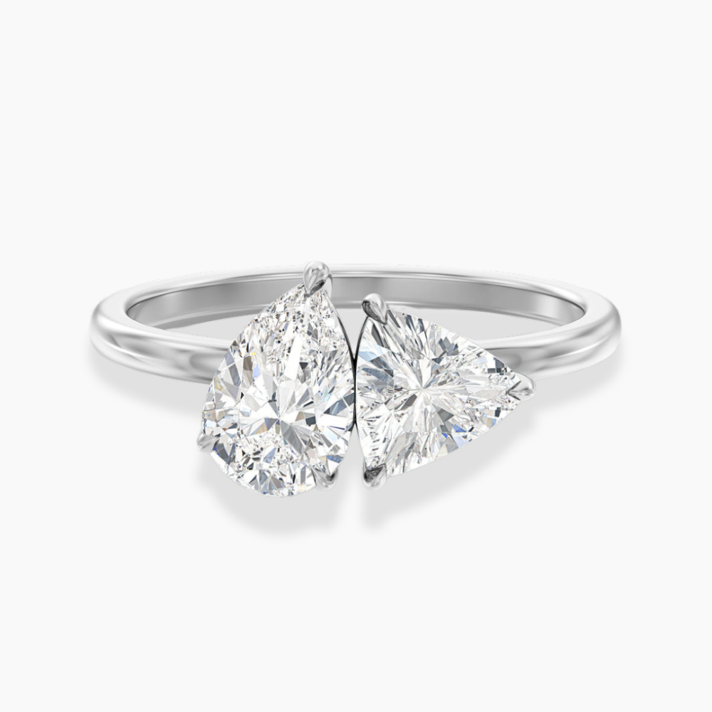 Toi et Moi Lab Diamond Engagement Ring in 18K Gold - Pear and Trillion