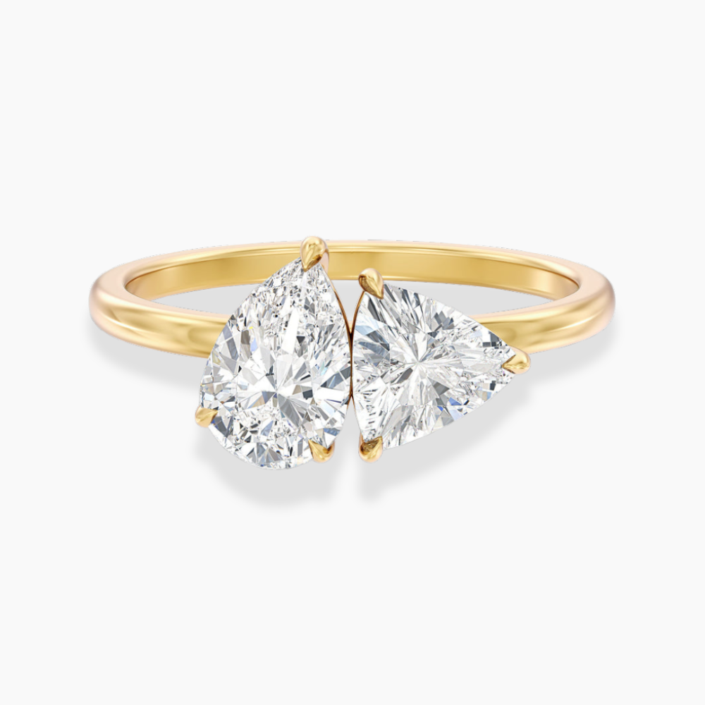 Toi et Moi Lab Diamond Engagement Ring in 18K Gold - Pear and Trillion