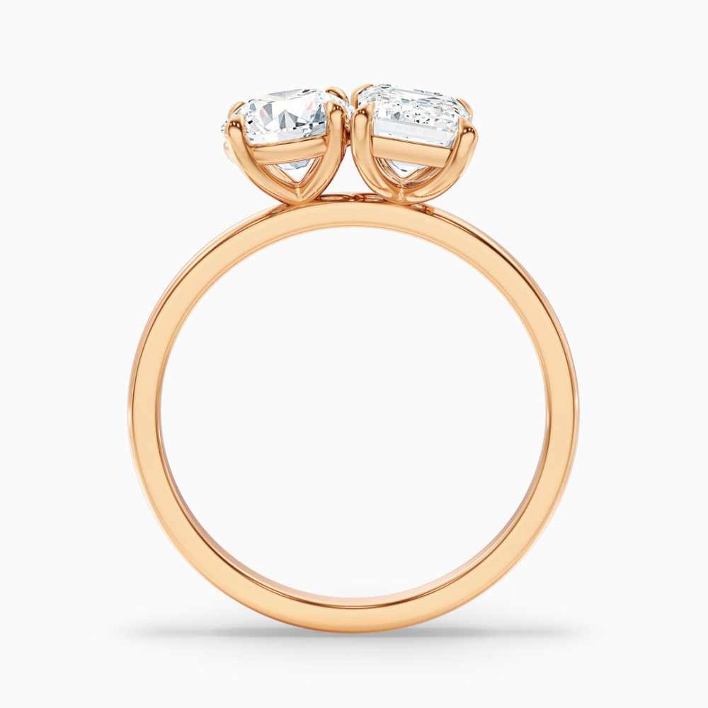 Toi et Moi Lab Diamond Engagement Ring in 18K Gold - Round and Emerald