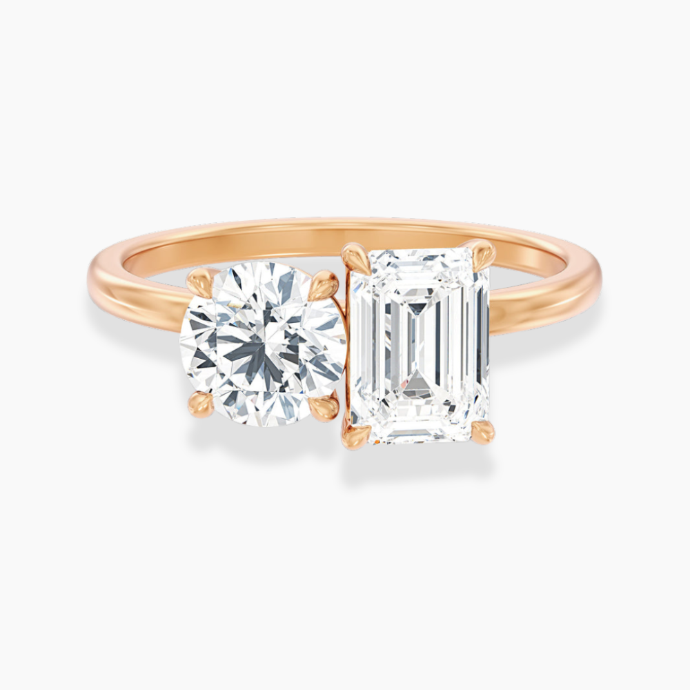 Toi et Moi Lab Diamond Engagement Ring in 18K Gold - Round and Emerald