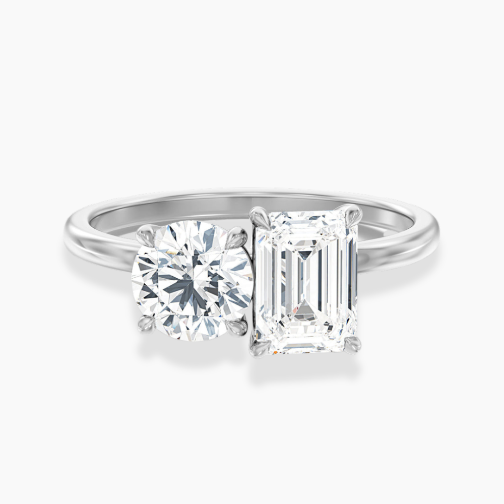 Toi et Moi Lab Diamond Engagement Ring in 18K Gold - Round and Emerald