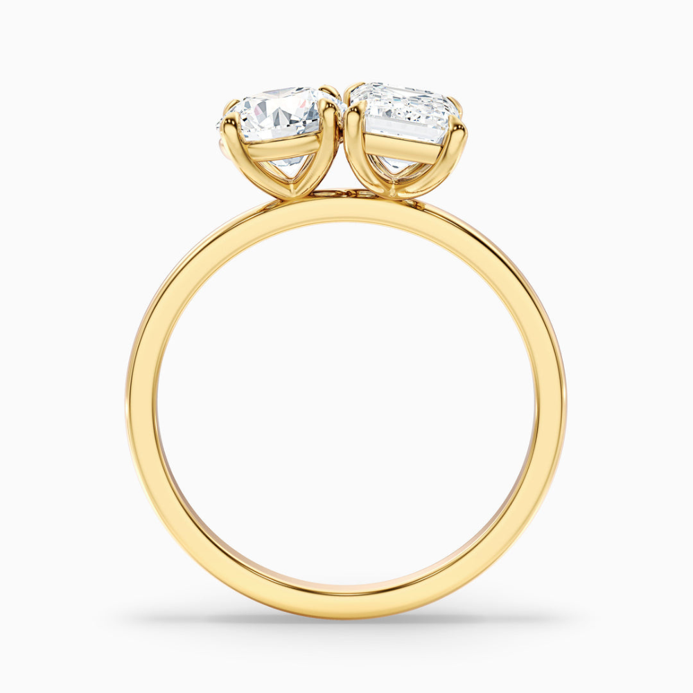 Toi et Moi Lab Diamond Engagement Ring in 18K Gold - Round and Emerald