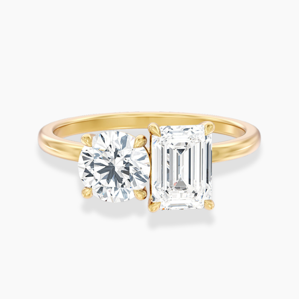 Toi et Moi Lab Diamond Engagement Ring in 18K Gold - Round and Emerald