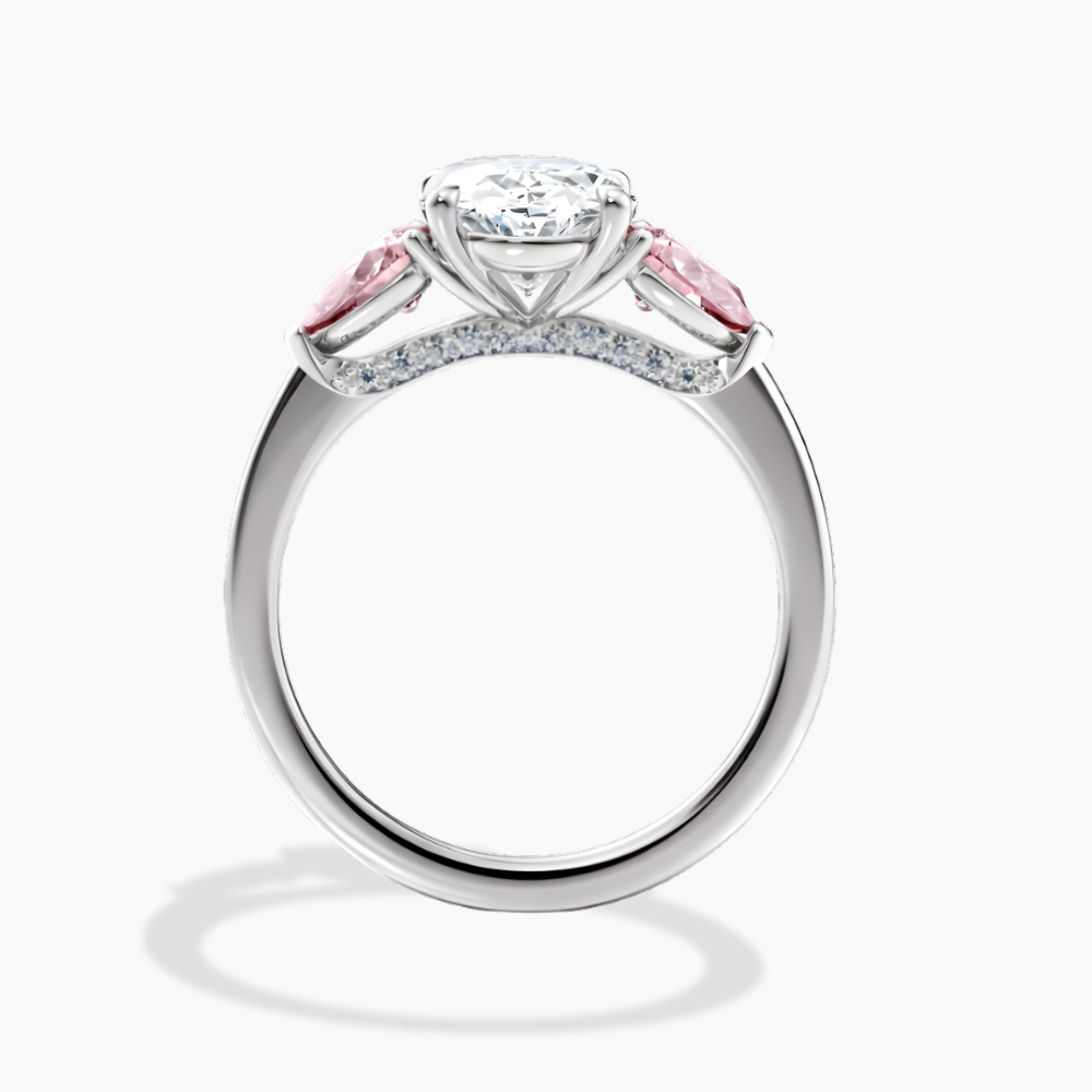 Trilogy (Fancy Pink Pear Side-Stones) Oval Lab Diamond Ring in White Gold 18K