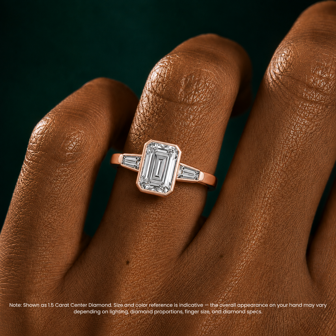 Trilogy (Baguette Side Diamonds) Emerald Lab Diamond Engagement Ring in 18K Gold