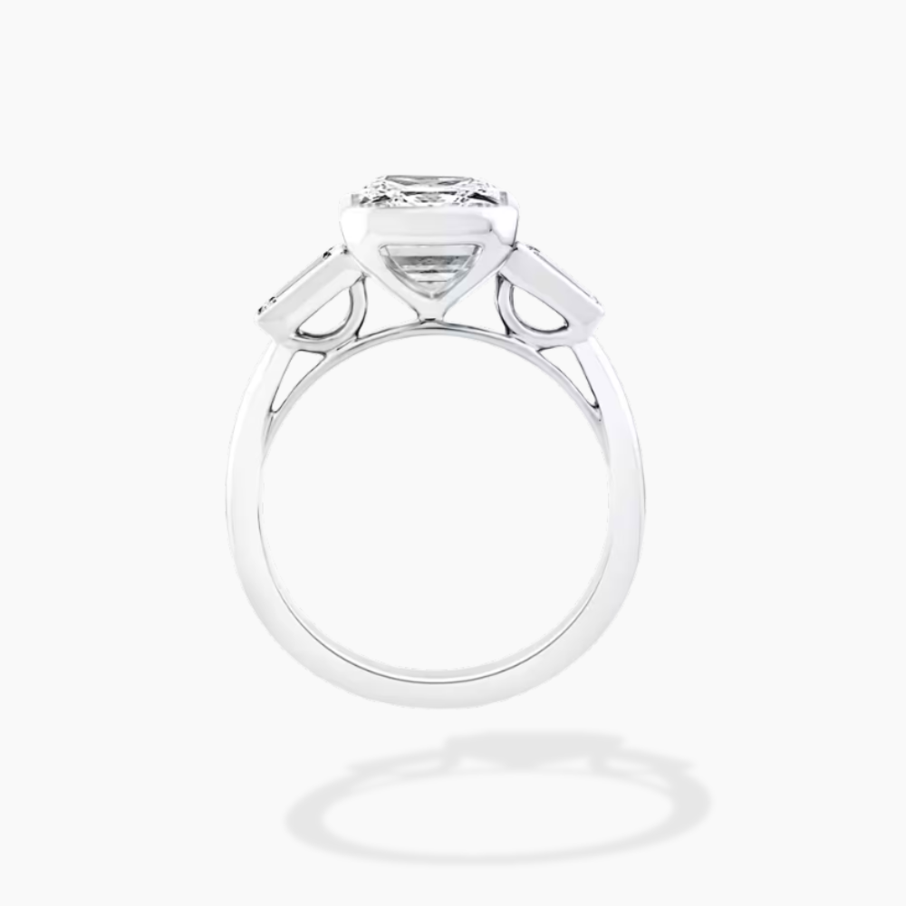 Trilogy (Baguette Side Diamonds) Emerald Lab Diamond Engagement Ring in 18K Gold