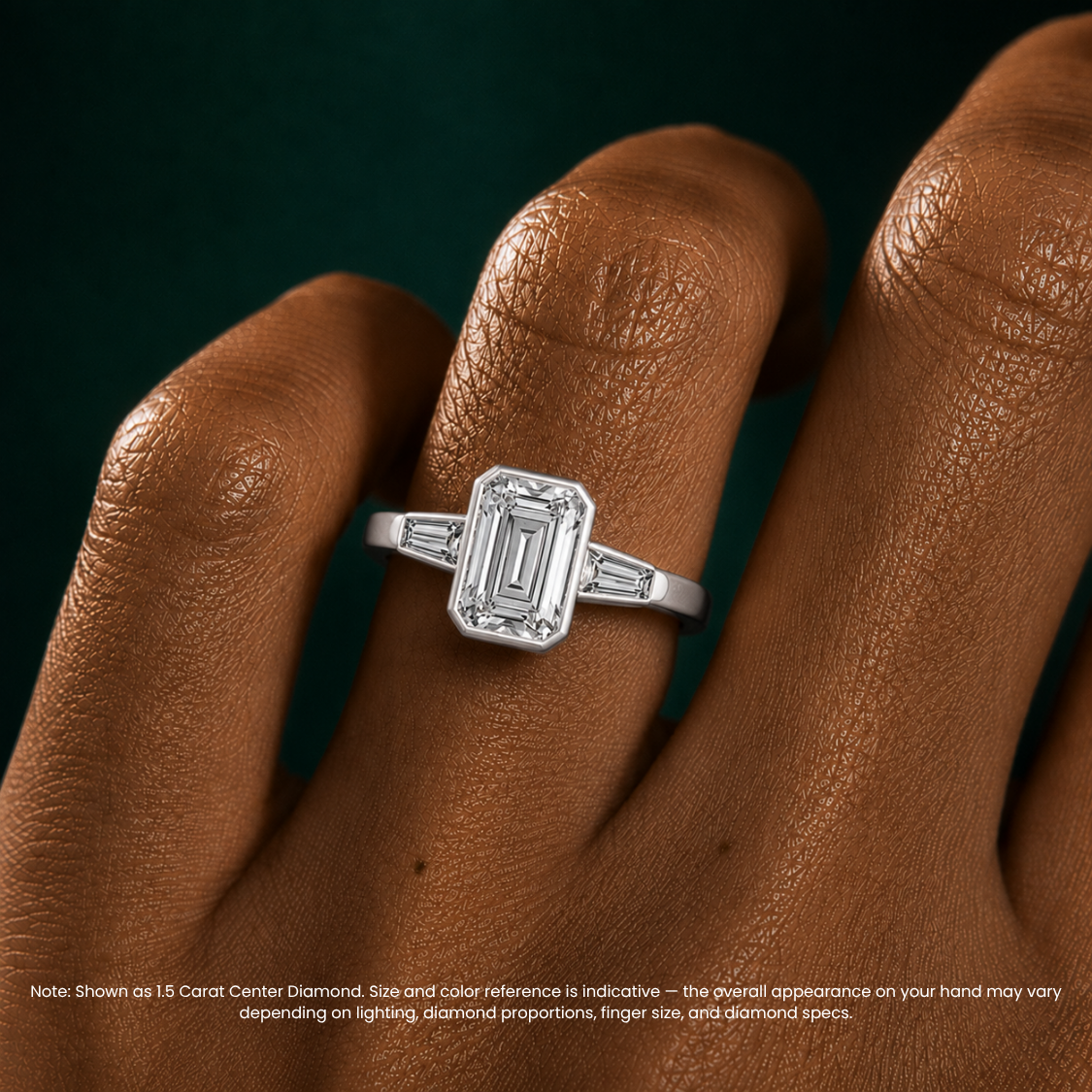 Trilogy (Baguette Side Diamonds) Emerald Lab Diamond Engagement Ring in 18K Gold