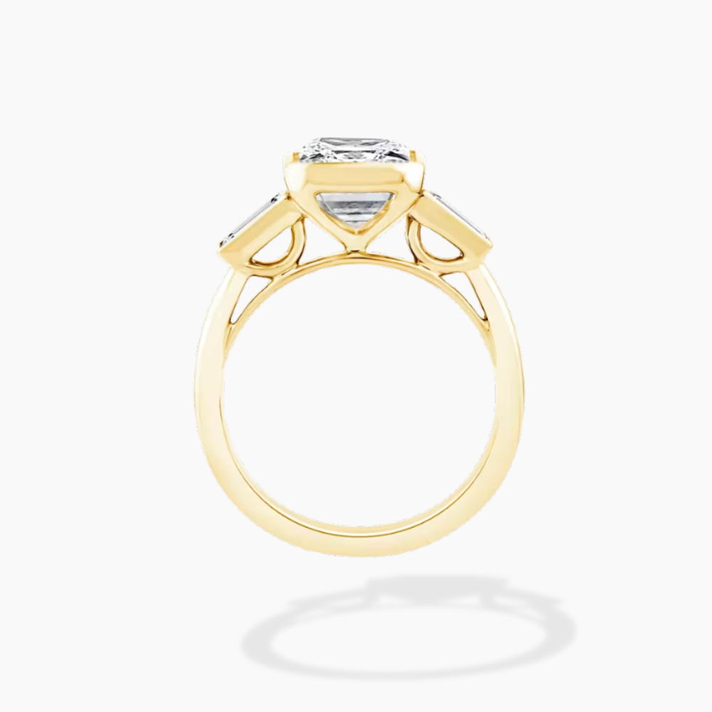 Trilogy (Baguette Side Diamonds) Emerald Lab Diamond Engagement Ring in 18K Gold