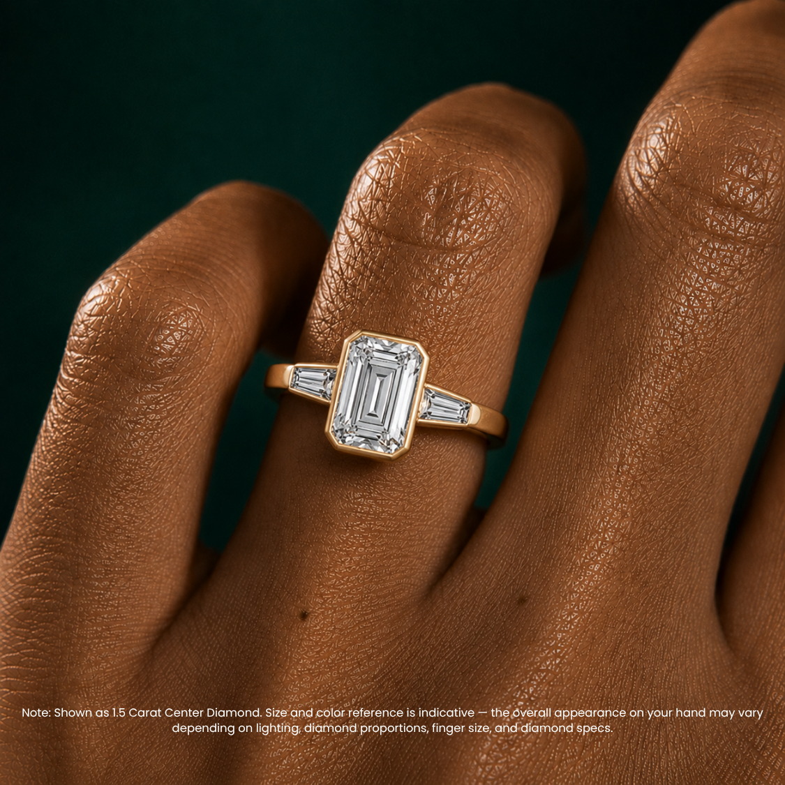 Trilogy (Baguette Side Diamonds) Emerald Lab Diamond Engagement Ring in 18K Gold