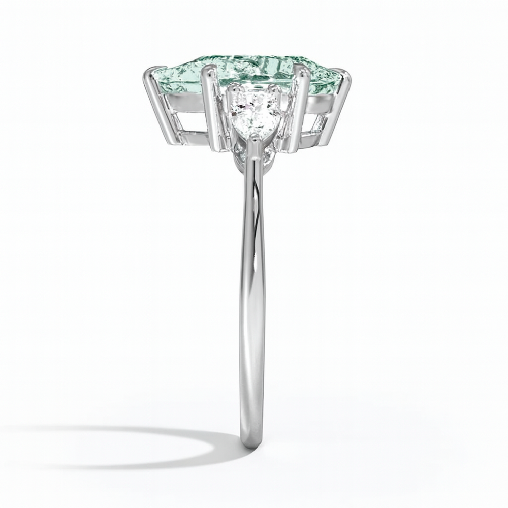 Trilogy Fancy Colored Lab Diamond Ring (Pear Side Diamonds) in White Gold 18K